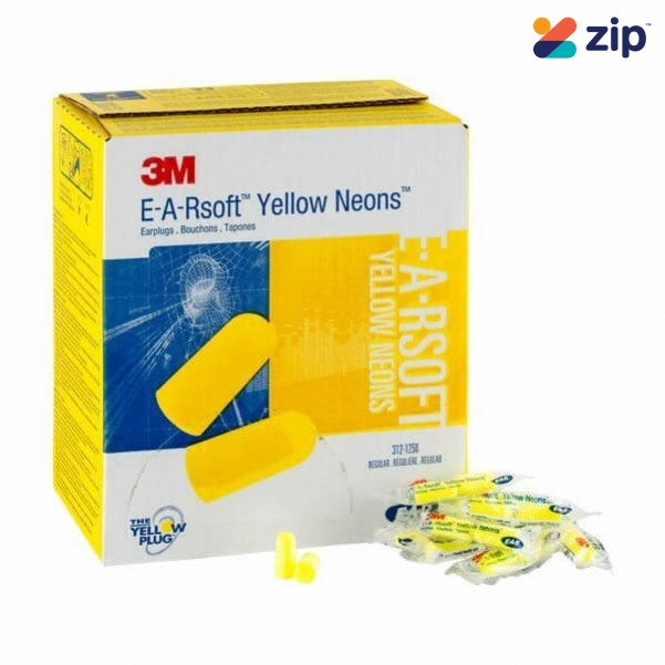 3M 312-1250 - E-A-Rsoft Class 4 Yellow Neon Regular Uncorded Earplugs in Polybags M3121250