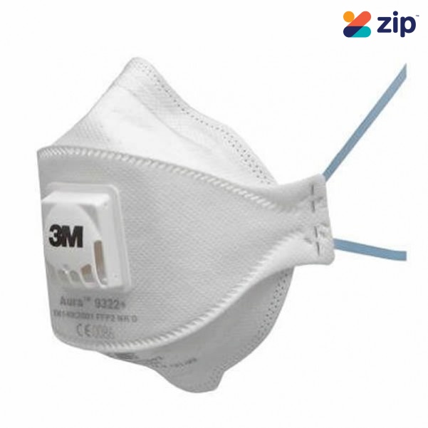 3M 9322A+ - 10PK P2 Flat Fold Particulate Disposable Valved Respirator M9322+