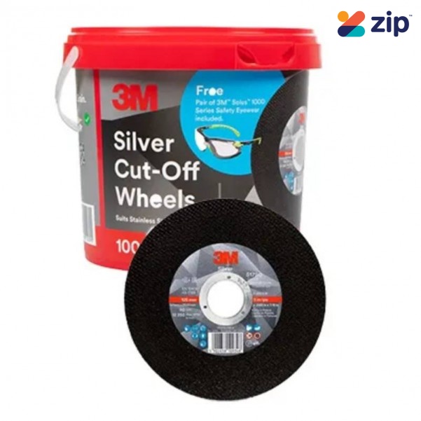 3M AC019441313 - 100-Pack 125mm x 1mm x 22.23mm Silver Cut-Off Wheel with Solus 1000 Series Safety Eyewear Cutting Discs