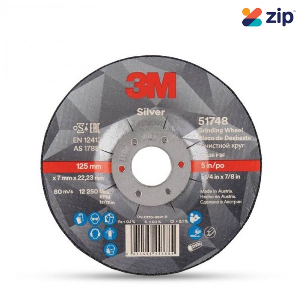 3M UU009017318 - 125mmm x 7mm Silver Rigid Grinding Wheel Cutting Discs