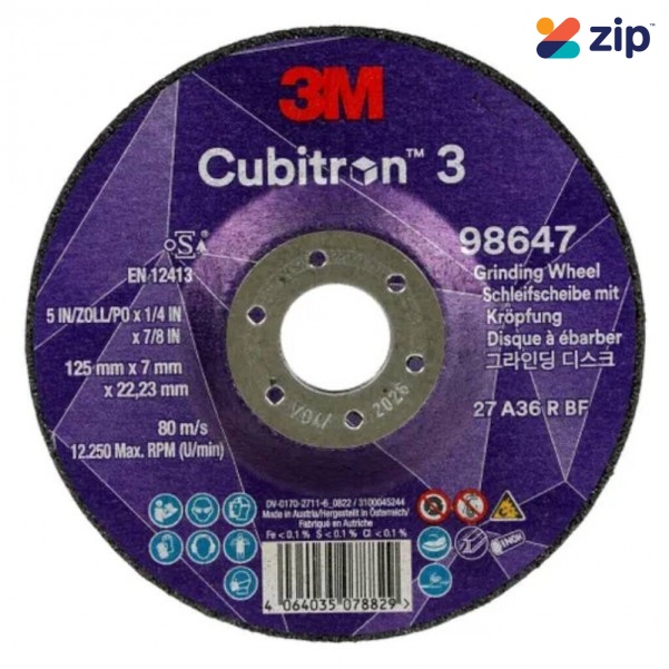 3M XC991967545 - 125mm x 7mm x 22mm 36 Grit Cubitron III Grinding Wheel Cutting Discs