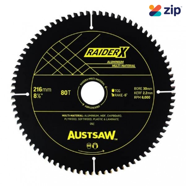 Austsaw ABRX2163080 - 216mm x 30 x 80T RaiderX Aluminium Multi Material Blade