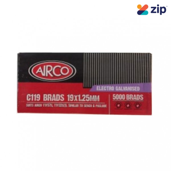 Airco C119 - 19mm x 1.25mm C1 Series Electro Galvanised Brads BF18190 