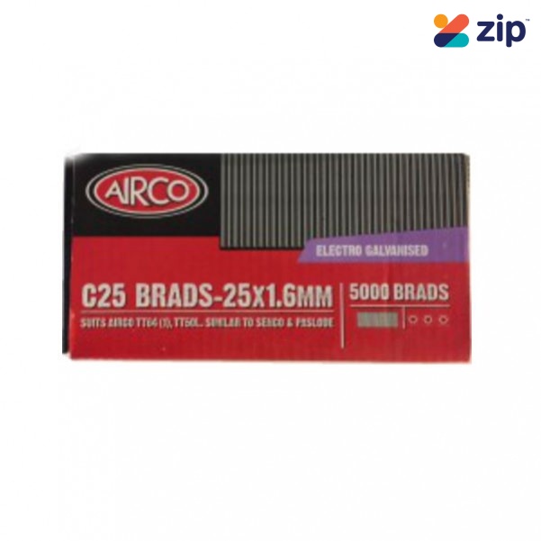 Airco C25 - 25mm x 1.60mm Electro Galvanised Brads BC16250 Nail Gun Nails Consumables