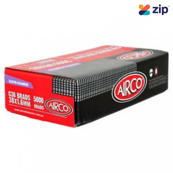 Airco C38 - 38mm x 1.60mm Electro Galvanised Brads BC16380 Nail Gun Nails Consumables