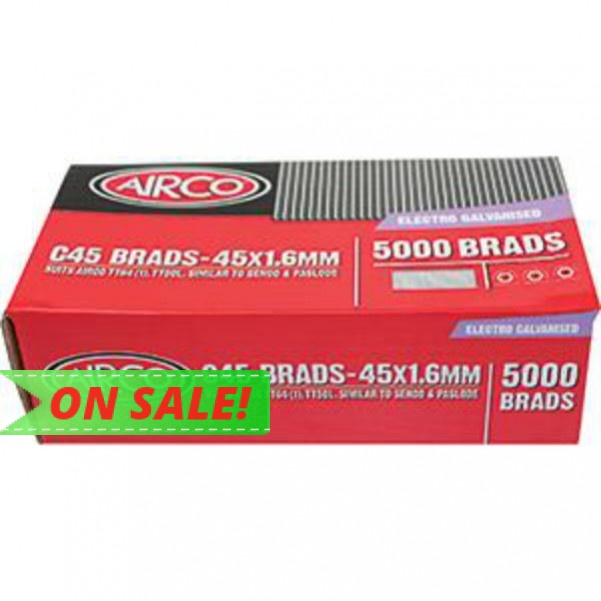 Airco C45 - 45mm x 1.60mm Electro Galvanised Brads BC16450 Nail Gun Nails Consumables