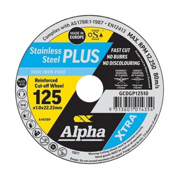 Alpha GCDGP12510-10 - 10 Pack 125 x 1.0mm Alpha Stainless Steel Plus Cutting Disc Cutting Discs