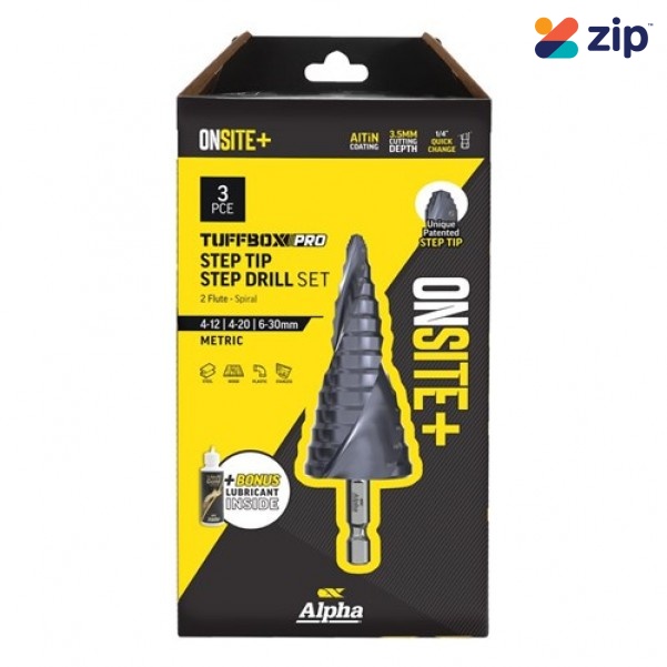Alpha SM3STQRSD-B - 3 Piece | Alpha Onsite Step Drill Tuffbox Pro Drill Set | Bonus 120ml Lubricant