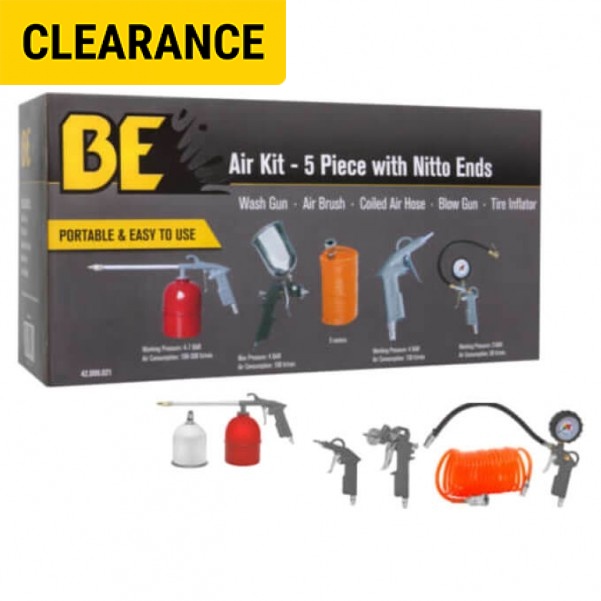 BE JAT-01 - 5PCE Air Spray Gun Kit With Fittings COA 42.009.021