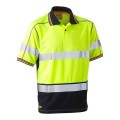 Bisley BK1219T_TT04 - 100% Polyester Yellow Navy Taped HI VIS Mesh Short Sleeve Polo Shirt
