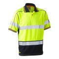 Bisley BK1219T_TT04 - 100% Polyester Yellow Navy Taped HI VIS Mesh Short Sleeve Polo Shirt Workwear Shirts