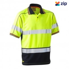 Bisley BK1219T_TT04 - 100% Polyester Yellow Navy Taped HI VIS Mesh Short Sleeve Polo Shirt