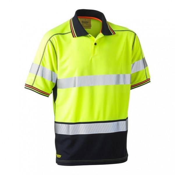 Bisley BK1219T_TT04 - 100% Polyester Yellow Navy Taped HI VIS Mesh Short Sleeve Polo Shirt Workwear Shirts