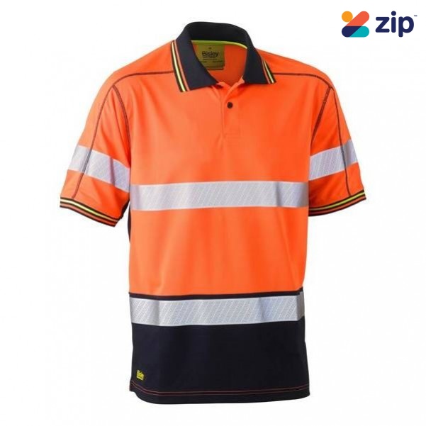 Bisley BK1219T_TT05 - 100% Polyester Orange Navy Taped HI VIS Mesh Short Sleeve Polo Shirt Workwear Shirts