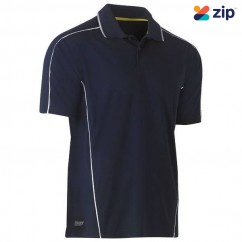 Bisley BK1425_BPCT - 100% Polyester Navy Reflective Piping Cool Mesh Short Sleeve Polo Shirt