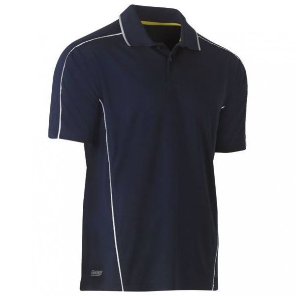 Bisley BK1425_BPCT - 100% Polyester Navy Reflective Piping Cool Mesh Polo Workwear Shirts