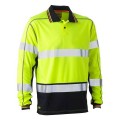 Bisley BK6219T_TT04 - 100% Polyester Yellow Navy Taped HI VIS Mesh Long Sleeve Polo Shirt