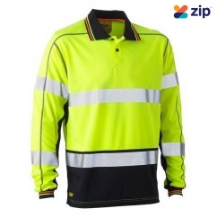 Bisley BK6219T_TT04 - 100% Polyester Yellow Navy Taped HI VIS Mesh Long Sleeve Polo Shirt