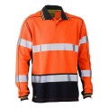 Bisley BK6219T_TT05 - 100% Polyester Orange Navy Taped HI VIS Mesh Long Sleeve Polo Shirt