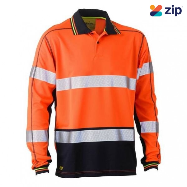 Bisley BK6219T_TT05 - 100% Polyester Orange Navy Taped HI VIS Mesh Long Sleeve Polo Shirt
