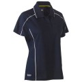 Bisley BKL1425_BPCT - 100% Polyester Navy Reflective Piping Women's Cool Mesh Short Sleeve Polo Shirt