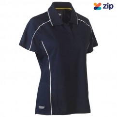 Bisley BKL1425_BPCT - 100% Polyester Navy Reflective Piping Women's Cool Mesh Short Sleeve Polo Shirt