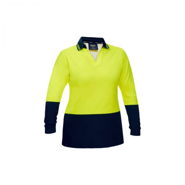 Bisley BKL6234_TT06 - Yellow / Bottle Hi Vis V-Neck Women Polo Shirt