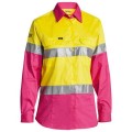 Bisley BL6696T_TT33 - 100% Cotton Yellow/Pink Women's Taped HI VIS Cool Lightweight Drill Shirt