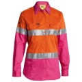 Bisley BL6696T_TT34 - 100% Cotton Orange/Pink Women's Taped HI VIS Cool Lightweight Drill Shirt