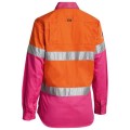 Bisley BL6696T_TT34 - 100% Cotton Orange/Pink Women's Taped HI VIS Cool Lightweight Drill Shirt