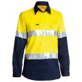 Bisley BL6896_TT01 - 100% Cotton Yellow/Navy Women's Taped HI VIS Cool Lightweight Drill Shirt