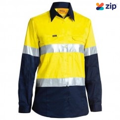 Bisley BL6896_TT01 - 100% Cotton Yellow/Navy Women's Taped HI VIS Cool Lightweight Drill Shirt