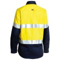 Bisley BL6896_TT01 - 100% Cotton Yellow/Navy Women's Taped HI VIS Cool Lightweight Drill Shirt