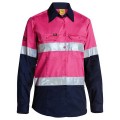 Bisley BL6896_TT32 - 100% Cotton Pink/Navy Women's Taped HI VIS Cool Lightweight Drill Shirt