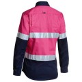 Bisley BL6896_TT32 - 100% Cotton Pink/Navy Women's Taped HI VIS Cool Lightweight Drill Shirt