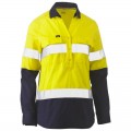 Bisley BLC6064T_TT01 - Yellow/Navy Women’s Taped Hi Vis Stretch V-neck Closed Front Shirt