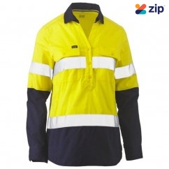 Bisley BLC6064T_TT01 - Yellow/Navy Women’s Taped Hi Vis Stretch V-neck Closed Front Shirt