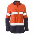 Bisley BLC6064T_TT02 - Orange/Navy Women’s Taped Hi Vis Stretch V-neck Closed Front Shirt