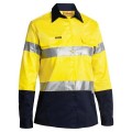 Bisley BLT6456_TT01 - 100% Cotton Yellow/Navy Women's Taped HI VIS Drill Shirt