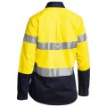 Bisley BLT6456_TT01 - 100% Cotton Yellow/Navy Women's Taped HI VIS Drill Shirt