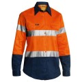 Bisley BLT6456_TT02 - 100% Cotton Orange/Navy Women's Taped HI VIS Drill Shirt