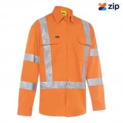 Bisley BS6166XT_BVOR- 100% Cotton Rail Orange X Taped Biomotion HI VIS Cool Lightweight Drill Shirt