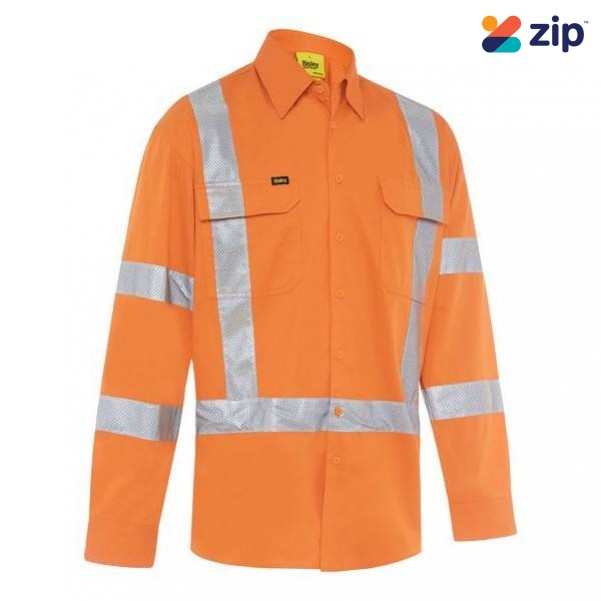 Bisley BS6166XT_BVOR- 100% Cotton Rail Orange X Taped Biomotion HI VIS Cool Lightweight Drill Shirt