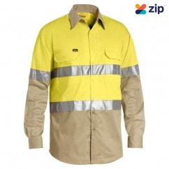 Bisley BS6696T_TT16 - Yellow/Khaki Taped Hi Vis Cool Lightweight Shirt