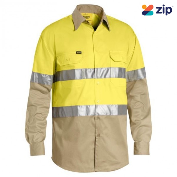 Bisley BS6696T_TT16 - Yellow/Khaki Taped Hi Vis Cool Lightweight Shirt