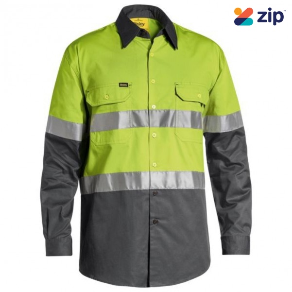 Bisley BS6696T_TT36 - Lime / Charcoal Taped Hi Vis Lightweight Shirt