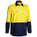 Bisley BS6895_TT01 - 100% Cotton Yellow Navy HI VIS Cool Lightweight Drill Shirt Workwear Shirts
