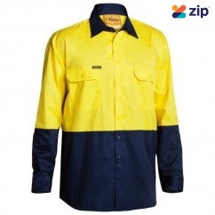 Bisley BS6895_TT01 - 100% Cotton Yellow Navy HI VIS Cool Lightweight Drill Shirt Workwear Shirts