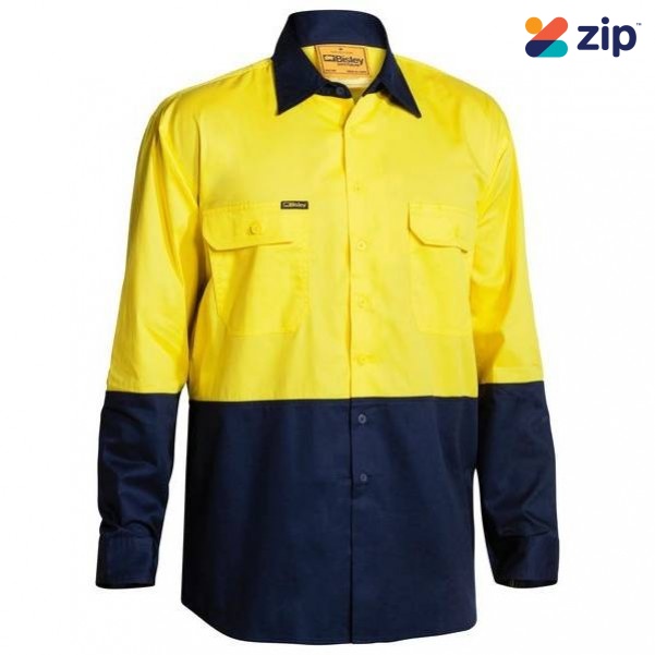 Bisley BS6895_TT01 - 100% Cotton Yellow Navy HI VIS Cool Lightweight Drill Shirt Workwear Shirts
