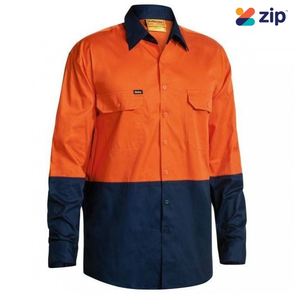 Bisley BS6895_TT02 - 100% Cotton Orange Navy HI VIS Cool Lightweight Drill Shirt